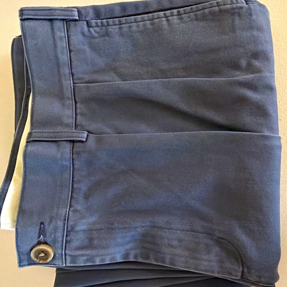 Lands' End Traditional Fit Men 35x28 Blue Twill Pleated Dress Pants Zip Button